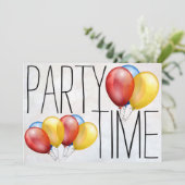 Party Time Balloons Geburtstagsparty Einladung (Stehend Vorderseite)