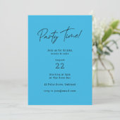 Party Time | Blue Modern Minimalistisch Fun Geburt Einladung (Stehend Vorderseite)