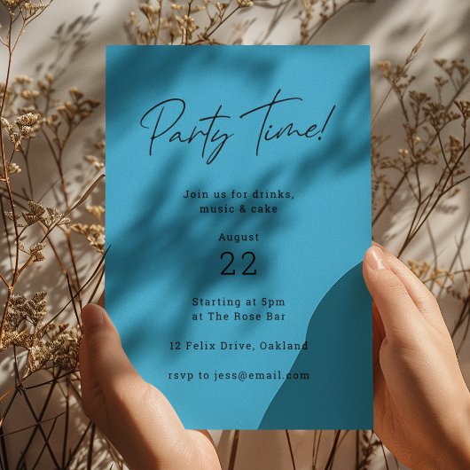 Party Time | Blue Modern Minimalistisch Fun Geburt Einladung
