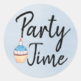 Party Time Blue Watercolor Cupcake Geburtstag Runder Aufkleber