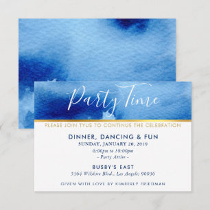 PARTY TIME CELEBRATION Goldene blaue Aquarellfarbe Einladung
