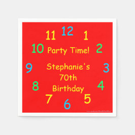 Party Time Clock 70. Geburtstag, Rot, Name, Papier Serviette