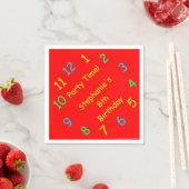 Party Time Clock, 8th Birthday, Name, Red Paper Serviette (Beispiel)
