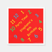 Party Time Clock, 8th Birthday, Name, Red Paper Serviette (Vorderseite)