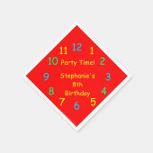 Party Time Clock, 8th Birthday, Name, Red Paper Serviette (Ecke)