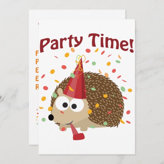 Party Time! Confetti Igel Party Einladung (Vorne/Hinten)