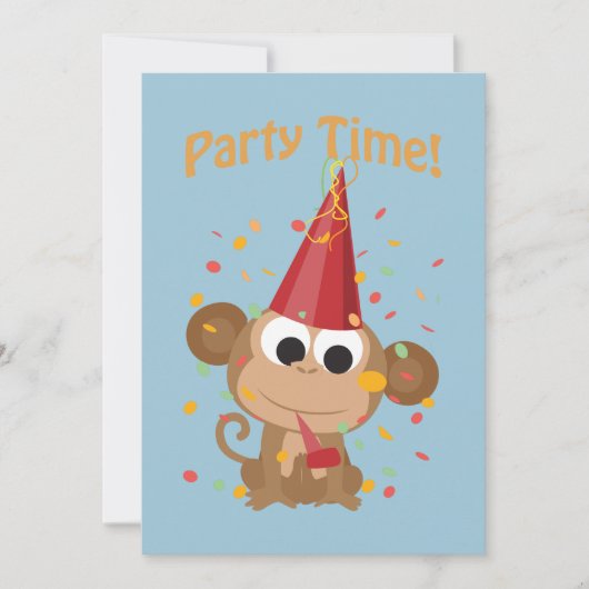 Party Time! Confetti Monkey Party Einladung (Vorderseite)