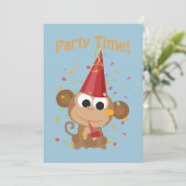 Party Time! Confetti Monkey Party Einladung (Stehend Vorderseite)
