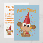 Party Time! Confetti Monkey Party Einladung (Vorne/Hinten)