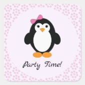 Party Time Girl Pinguin Quadratischer Aufkleber (Vorderseite)