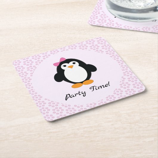 Party Time Girl Pinguin Rechteckiger Pappuntersetzer (angewinkelt)