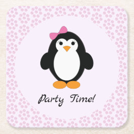 Party Time Girl Pinguin Rechteckiger Pappuntersetzer