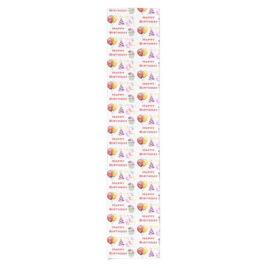 Party Time Happy Birthday Pattern Kurzer Tischläufer (Vorderseite)