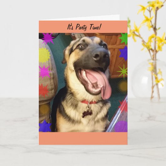 Party Time Happy Hund Geburtstagkarte Karte (Gelbe Blume)
