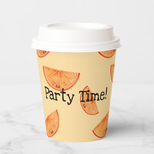 Party Time! Kawaii Orange Paper Cup Pappbecher (Vorderseite)