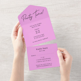 Party Time | Light Magenta Lila Modern Trendy All In One Einladung