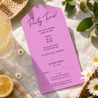 Party Time | Light Magenta Lila Modern Trendy All In One Einladung