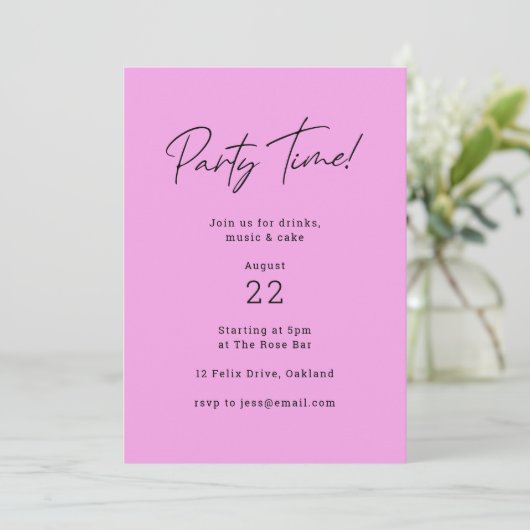 Party Time | Light Magenta Lila Modern Trendy Einladung (Stehend Vorderseite)