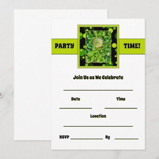 Party Time - Lime Green Einladung (Vorne/Hinten)