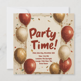 "Party Time" mit Balloons und Confetti Einladung