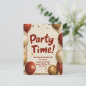 "Party Time" mit Balloons und Confetti Einladungspostkarte (Stehend Vorderseite)