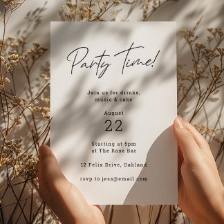 Party Time | Modern Minimalistisch, einfach, saube Einladung