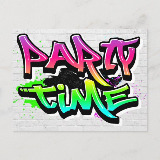 Party Time | Moderner Graffiti-Einladung Postkarte (Vorderseite)