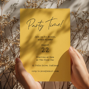 Party Time   Mustard Yellow Minimalistisch Einladung