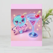 Party Time Neon Pink Einladung (Stehend Vorderseite)