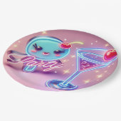 Party Time Neon Pink Pappteller (Schrägansicht)