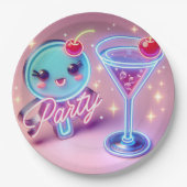 Party Time Neon Pink Pappteller (Vorderseite)