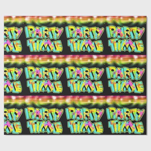 Party Time Neonfarben Disco Ball Lights Geschenkpapier (Flach)