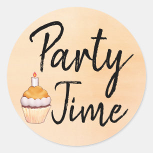 Party Time Orange Cupcake Geburtstag Runder Aufkleber
