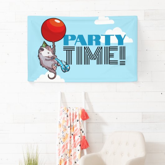 PARTY TIME! Party Possum Funny Floating Opossum Banner (Insitu)