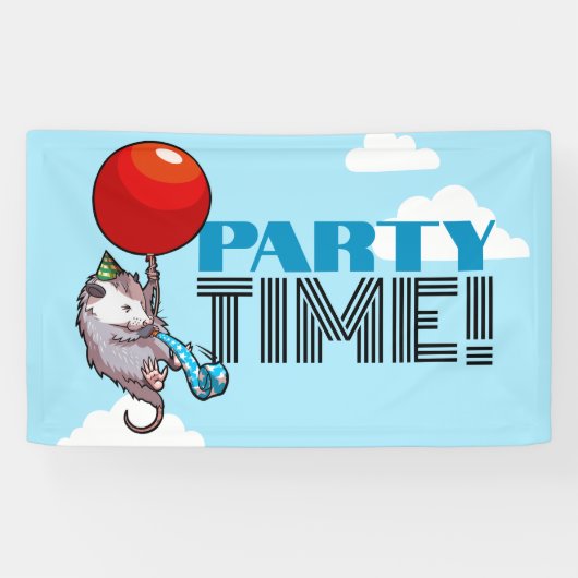PARTY TIME! Party Possum Funny Floating Opossum Banner (Horizontal)