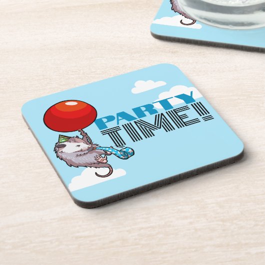 PARTY TIME! Party Possum Funny Floating Opossum Getränkeuntersetzer (Linke Seite)