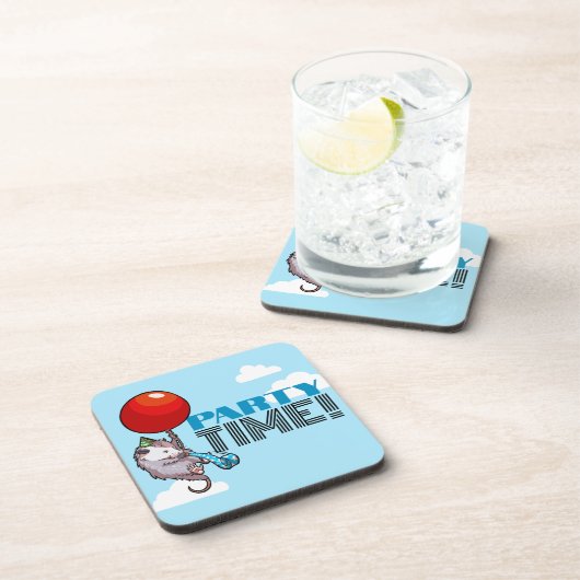 PARTY TIME! Party Possum Funny Floating Opossum Getränkeuntersetzer (Rechte Seite)