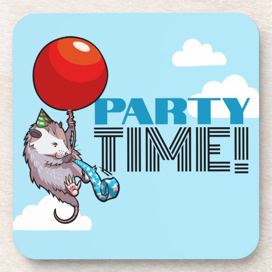 PARTY TIME! Party Possum Funny Floating Opossum Getränkeuntersetzer (Vorderseite)