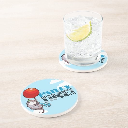 PARTY TIME! Party Possum Funny Floating Opossum Getränkeuntersetzer (Seite)