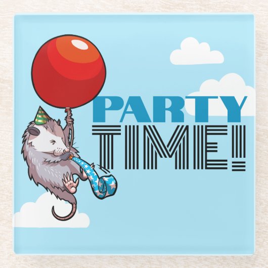 PARTY TIME! Party Possum Funny Floating Opossum Glasuntersetzer (Vorderseite)