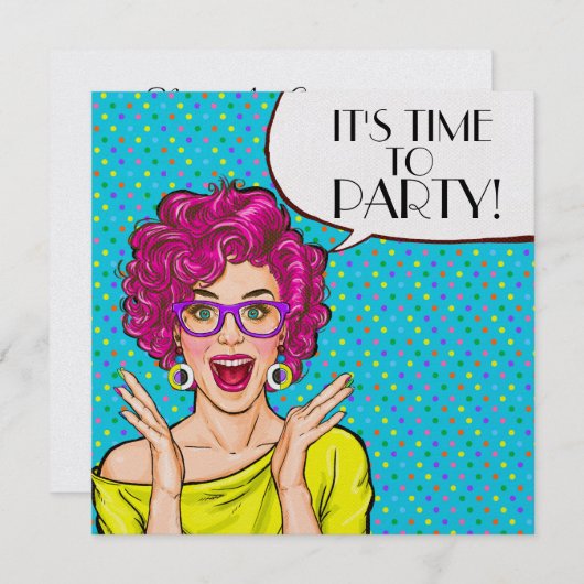 Party Time Pop Einladung (Vorne/Hinten)