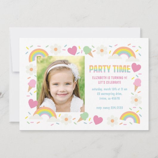 Party Time Regenbogen Einladung (Vorderseite)