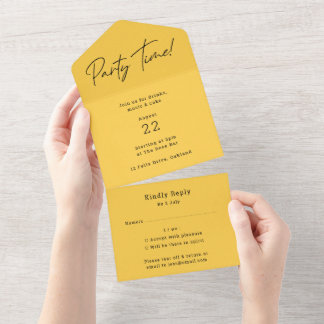 Party Time Senf Gelb Minimalistisch Stilvolle UAWG All In One Einladung