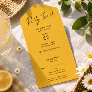 Party Time Senf Gelb Minimalistisch Stilvolle UAWG All In One Einladung