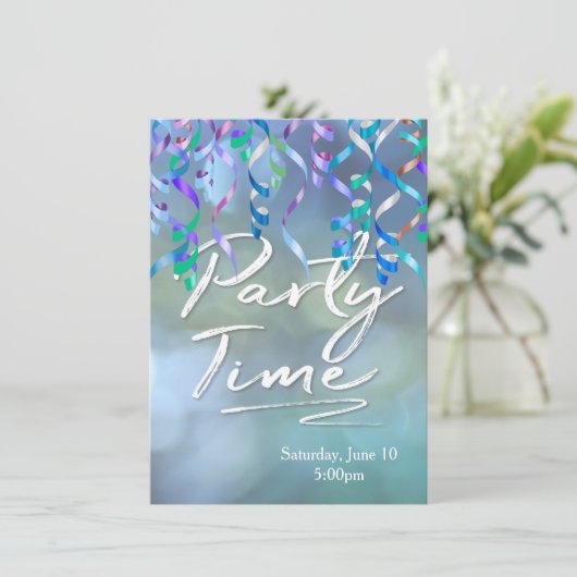 Party Time Streamers Einladung (Stehend Vorderseite)