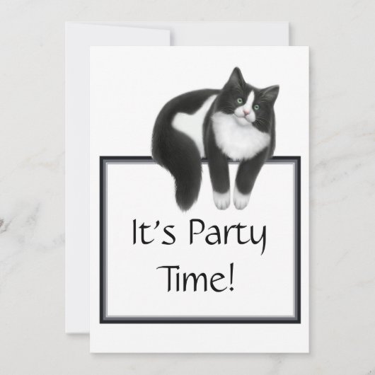 Party Time Tuxedo Katze Einladung (Vorderseite)