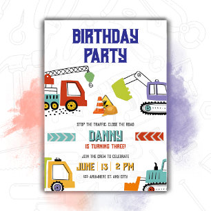 Party Trucks Geburtstag Digger Thema für Jungen Einladung