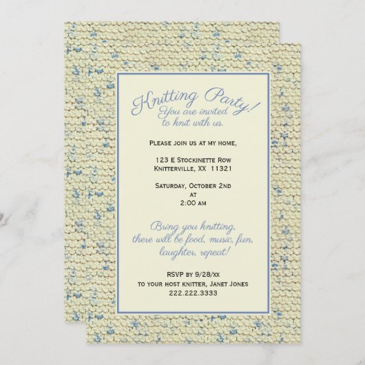 Party - Tweed Pattern Blau/Naturgarn Einladung (Vorne/Hinten)