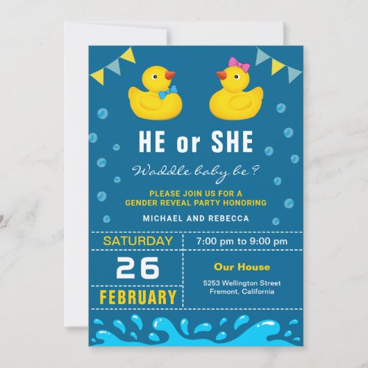 Party über das Geschlecht der Gummienten Einladung (Vorderseite)