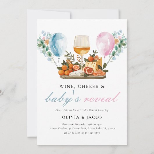 Party über das Geschlecht von Wein und Käse Einladung (Vorderseite)